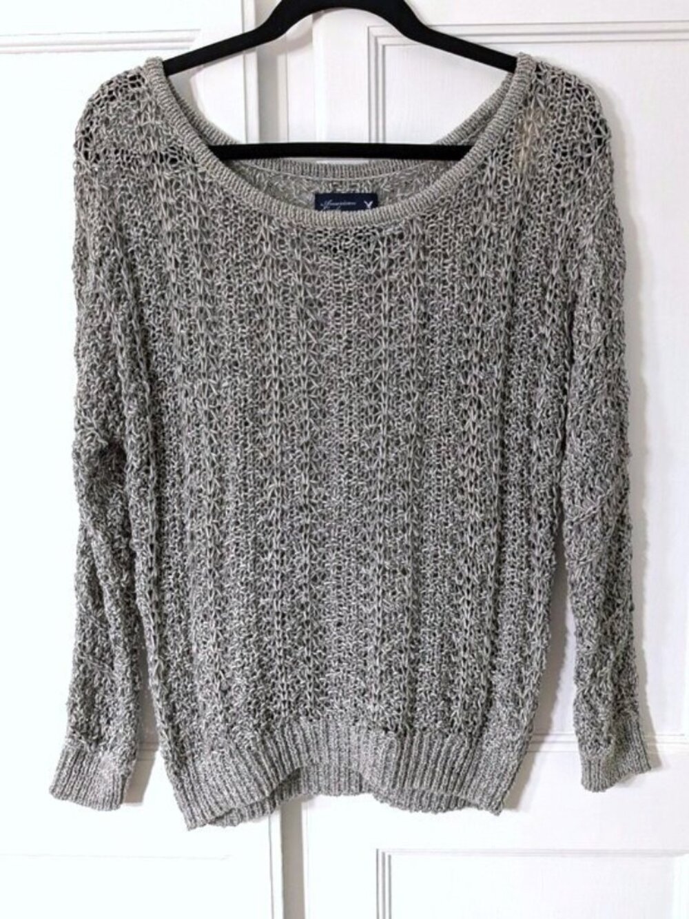 American Eagle Outfitters Light Gray Open-Weave Scoop Neck‎ Sweater Size M